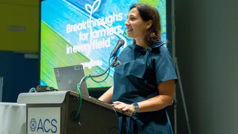Camilla Corsi giving speech at ACS 2026